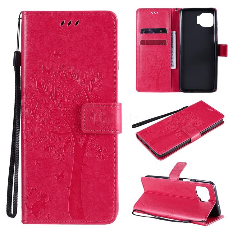 Embossing Butterfly Tree Leather Wallet Case for Motorola Moto G 5G Plus - Rose