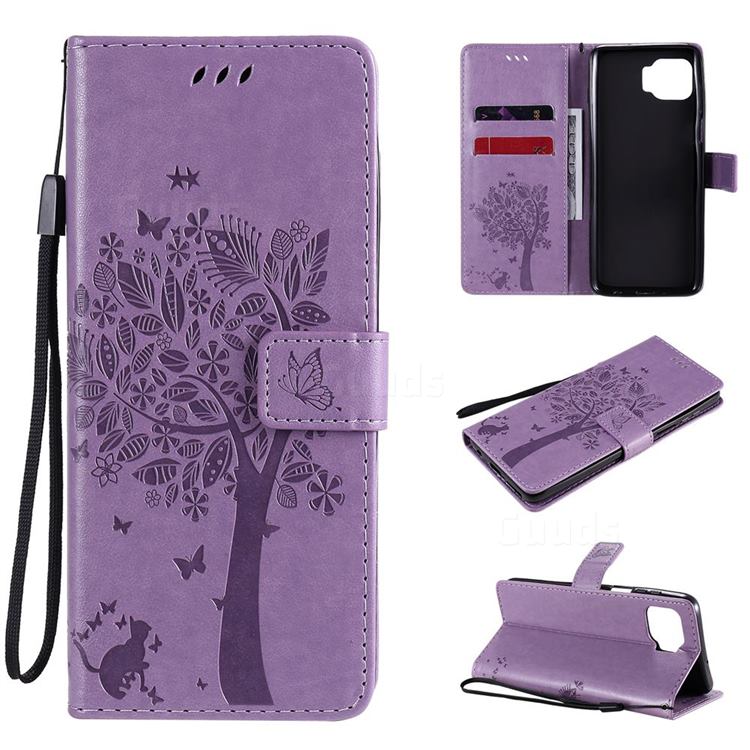 Embossing Butterfly Tree Leather Wallet Case for Motorola Moto G 5G Plus - Violet