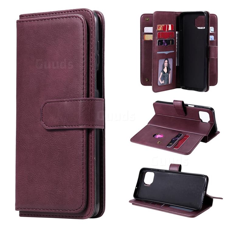 Multi-function Ten Card Slots and Photo Frame PU Leather Wallet Phone Case Cover for Motorola Moto G 5G Plus - Claret