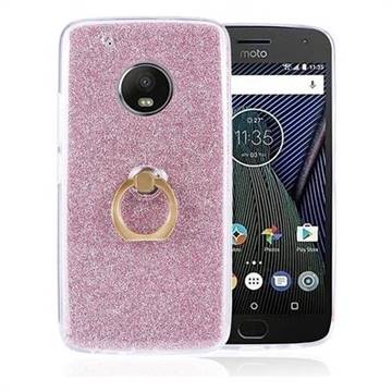 Luxury Soft TPU Glitter Back Ring Cover with 360 Rotate Finger Holder Buckle for Motorola Moto G5 Plus - Pink