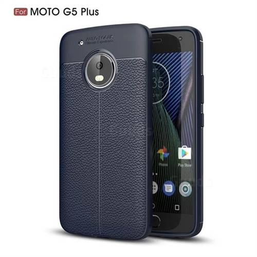 Luxury Auto Focus Litchi Texture Silicone TPU Back Cover for Motorola Moto G5 Plus - Dark Blue