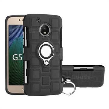 Ice Cube Shockproof PC + Silicon Invisible Ring Holder Phone Case for Motorola Moto G5 Plus - Black