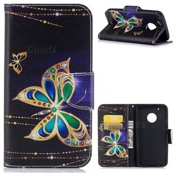 Golden Shining Butterfly Leather Wallet Case for Motorola Moto G5 Plus