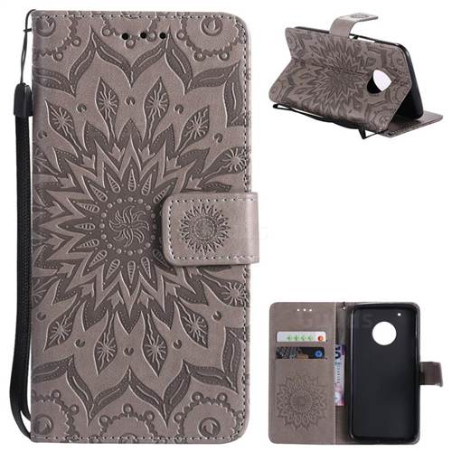 Embossing Sunflower Leather Wallet Case for Motorola Moto G5 Plus - Gray