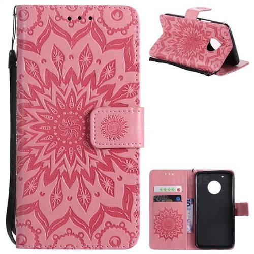 Embossing Sunflower Leather Wallet Case for Motorola Moto G5 Plus - Pink