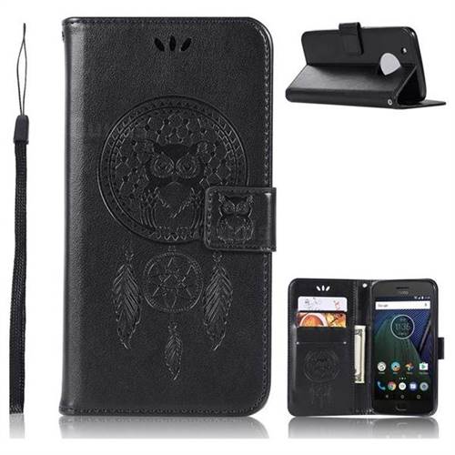 Intricate Embossing Owl Campanula Leather Wallet Case for Motorola Moto G5 Plus - Black