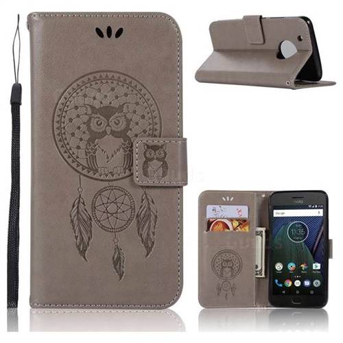 Intricate Embossing Owl Campanula Leather Wallet Case for Motorola Moto G5 Plus - Grey