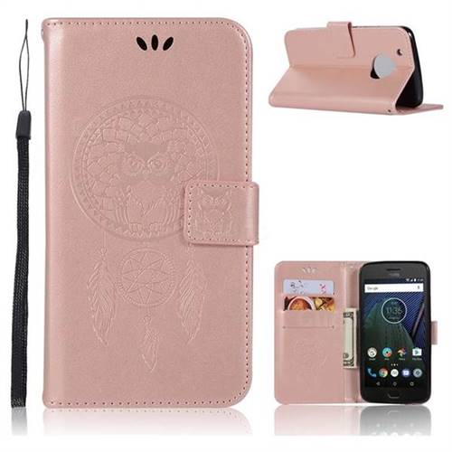 Intricate Embossing Owl Campanula Leather Wallet Case for Motorola Moto G5 Plus - Rose Gold