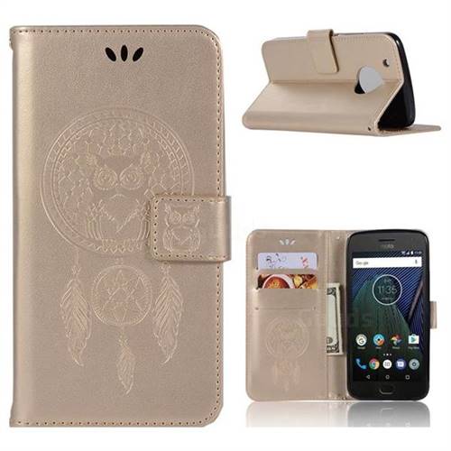 Intricate Embossing Owl Campanula Leather Wallet Case for Motorola Moto G5 Plus - Champagne