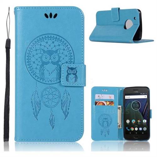 Intricate Embossing Owl Campanula Leather Wallet Case for Motorola Moto G5 Plus - Blue