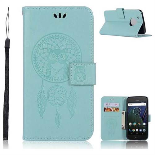 Intricate Embossing Owl Campanula Leather Wallet Case for Motorola Moto G5 Plus - Green