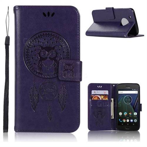 Intricate Embossing Owl Campanula Leather Wallet Case for Motorola Moto G5 Plus - Purple