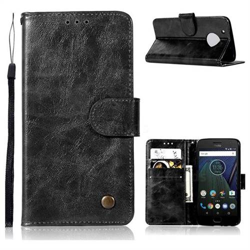 Luxury Retro Leather Wallet Case for Motorola Moto G5 Plus - Black