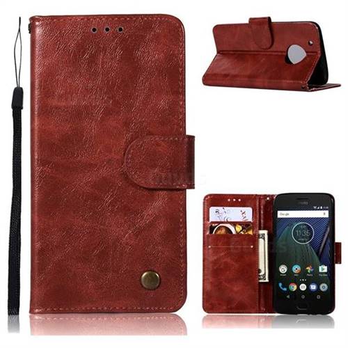 Luxury Retro Leather Wallet Case for Motorola Moto G5 Plus - Wine Red