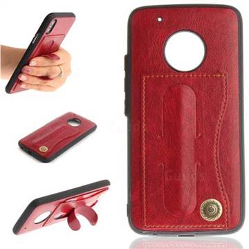 Retro Leather Coated Back Cover with Hidden Kickstand and Card Slot for Motorola Moto G5 Plus - Red