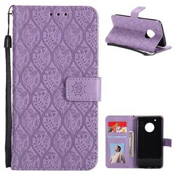 Intricate Embossing Rattan Flower Leather Wallet Case for Motorola Moto G5 Plus - Purple
