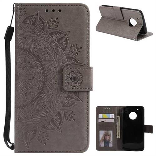 Intricate Embossing Datura Leather Wallet Case for Motorola Moto G5 Plus - Gray