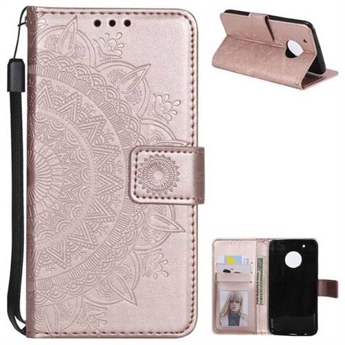 Intricate Embossing Datura Leather Wallet Case for Motorola Moto G5 Plus - Rose Gold