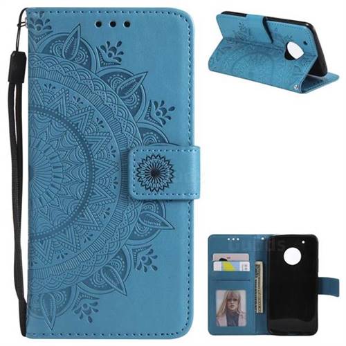 Intricate Embossing Datura Leather Wallet Case for Motorola Moto G5 Plus - Blue
