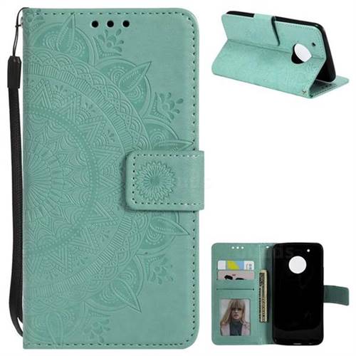 Intricate Embossing Datura Leather Wallet Case for Motorola Moto G5 Plus - Mint Green