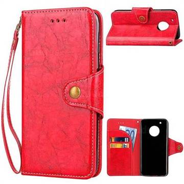 Retro Wax Oil Skin Leather Wallet Case for Motorola Moto G5 Plus - Red