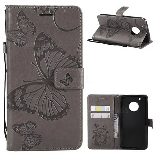 Embossing 3D Butterfly Leather Wallet Case for Motorola Moto G5 Plus - Gray