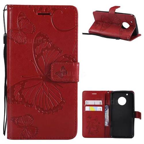 Embossing 3D Butterfly Leather Wallet Case for Motorola Moto G5 Plus - Red