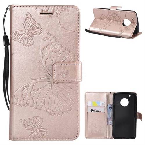 Embossing 3D Butterfly Leather Wallet Case for Motorola Moto G5 Plus - Rose Gold