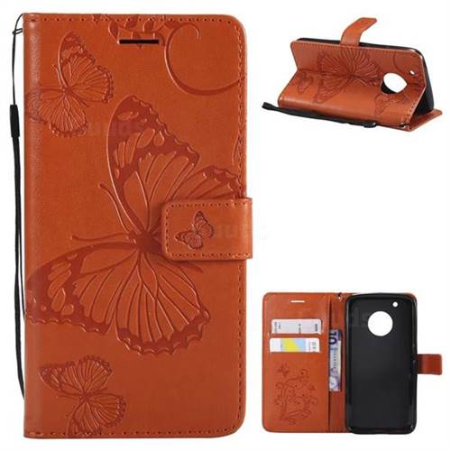 Embossing 3D Butterfly Leather Wallet Case for Motorola Moto G5 Plus - Orange