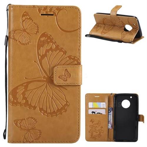 Embossing 3D Butterfly Leather Wallet Case for Motorola Moto G5 Plus - Yellow