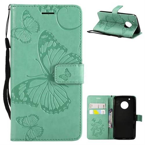 Embossing 3D Butterfly Leather Wallet Case for Motorola Moto G5 Plus - Green