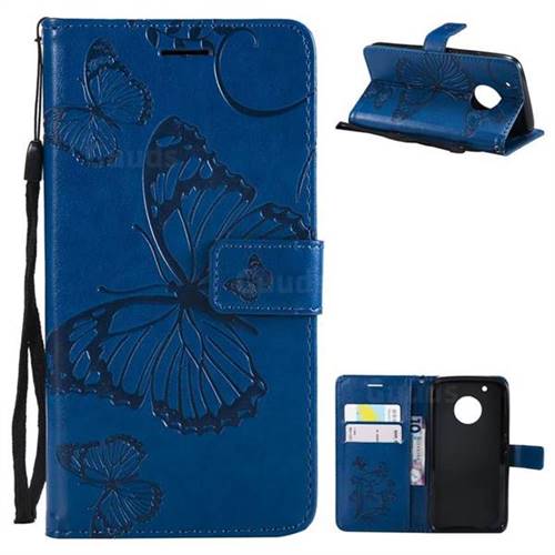 Embossing 3D Butterfly Leather Wallet Case for Motorola Moto G5 Plus - Blue