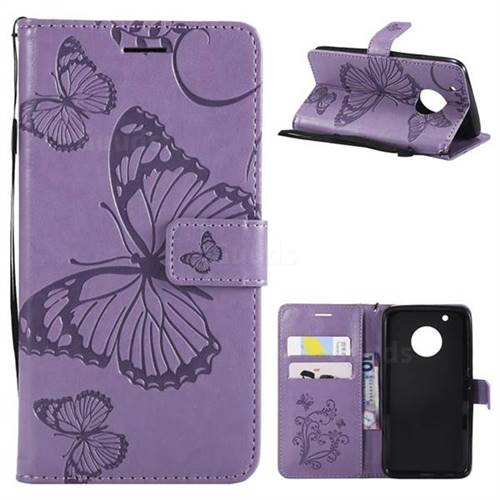 Embossing 3D Butterfly Leather Wallet Case for Motorola Moto G5 Plus - Purple