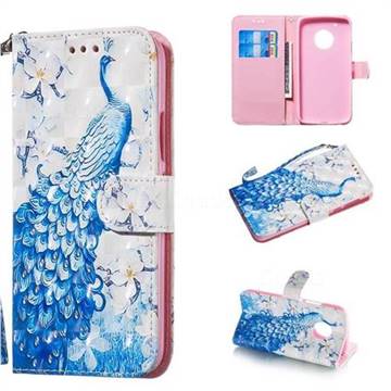 Blue Peacock 3D Painted Leather Wallet Phone Case for Motorola Moto G5 Plus