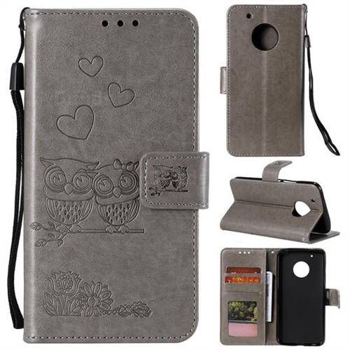 Embossing Owl Couple Flower Leather Wallet Case for Motorola Moto G5 Plus - Gray