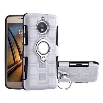 Ice Cube Shockproof PC + Silicon Invisible Ring Holder Phone Case for Motorola Moto G5S - Silver