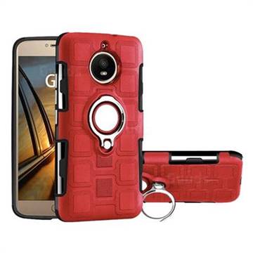 Ice Cube Shockproof PC + Silicon Invisible Ring Holder Phone Case for Motorola Moto G5S - Red