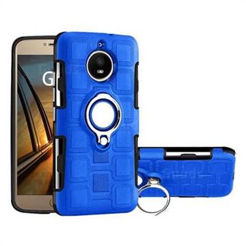 Ice Cube Shockproof PC + Silicon Invisible Ring Holder Phone Case for Motorola Moto G5S - Dark Blue