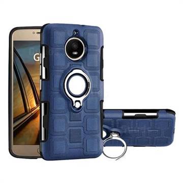 Ice Cube Shockproof PC + Silicon Invisible Ring Holder Phone Case for Motorola Moto G5S - Royal Blue