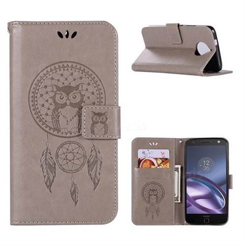 Intricate Embossing Owl Campanula Leather Wallet Case for Motorola Moto G5S - Grey