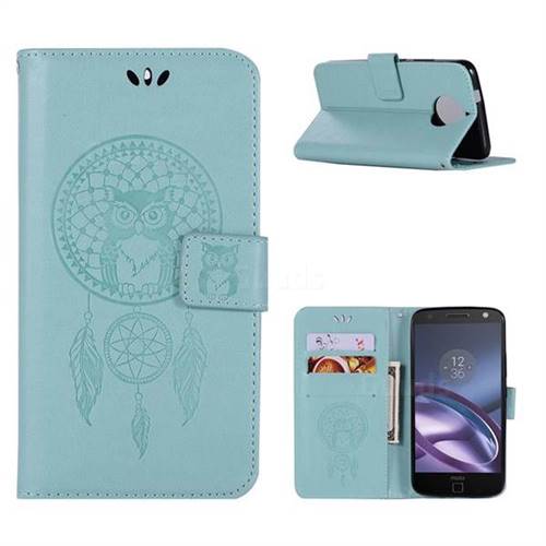 Intricate Embossing Owl Campanula Leather Wallet Case for Motorola Moto G5S - Green