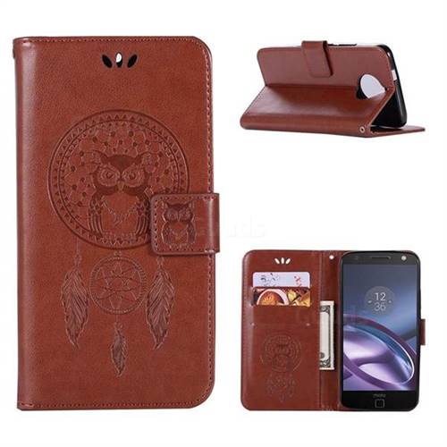 Intricate Embossing Owl Campanula Leather Wallet Case for Motorola Moto G5S - Brown