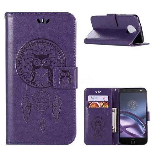 Intricate Embossing Owl Campanula Leather Wallet Case for Motorola Moto G5S - Purple