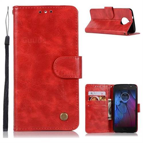 Luxury Retro Leather Wallet Case for Motorola Moto G5S - Red