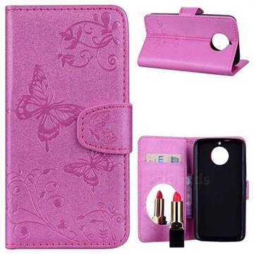 Embossing Butterfly Morning Glory Mirror Leather Wallet Case for Motorola Moto G5S - Rose