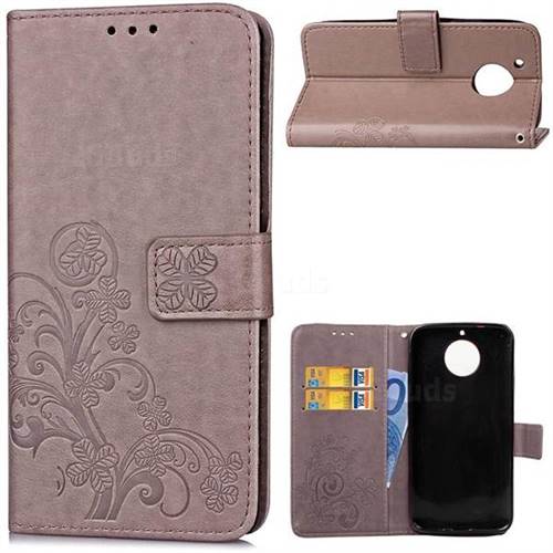 Embossing Imprint Four-Leaf Clover Leather Wallet Case for Motorola Moto G5S - Grey