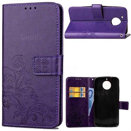 Embossing Imprint Four-Leaf Clover Leather Wallet Case for Motorola Moto G5S - Purple