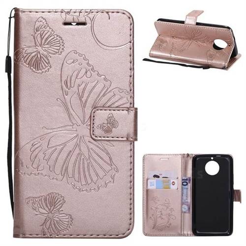 Embossing 3D Butterfly Leather Wallet Case for Motorola Moto G5S - Rose Gold