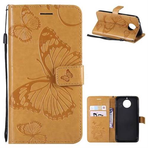 Embossing 3D Butterfly Leather Wallet Case for Motorola Moto G5S - Yellow