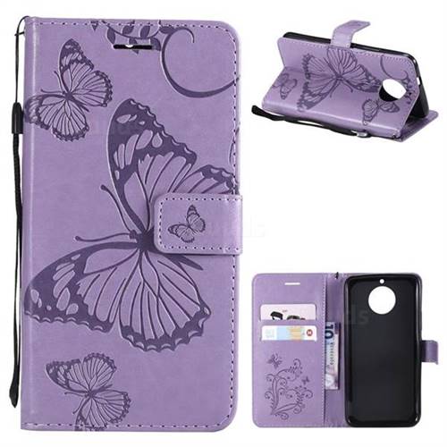 Embossing 3D Butterfly Leather Wallet Case for Motorola Moto G5S - Purple